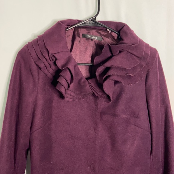 Tahari  Purple Long Sleeves Ruffled Coat Size Small Petite S/P - Picture 3 of 8